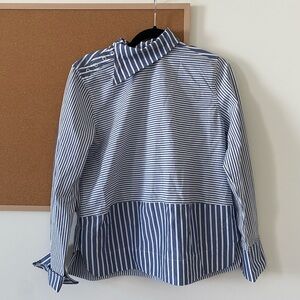 NWOT Ganni Asymmetric collar striped cotton shirt size 34 XS